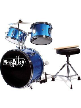 3-Piece Kids Drum Set with Throne, Cymbal & Sticks - Fun Blue Music Toy
